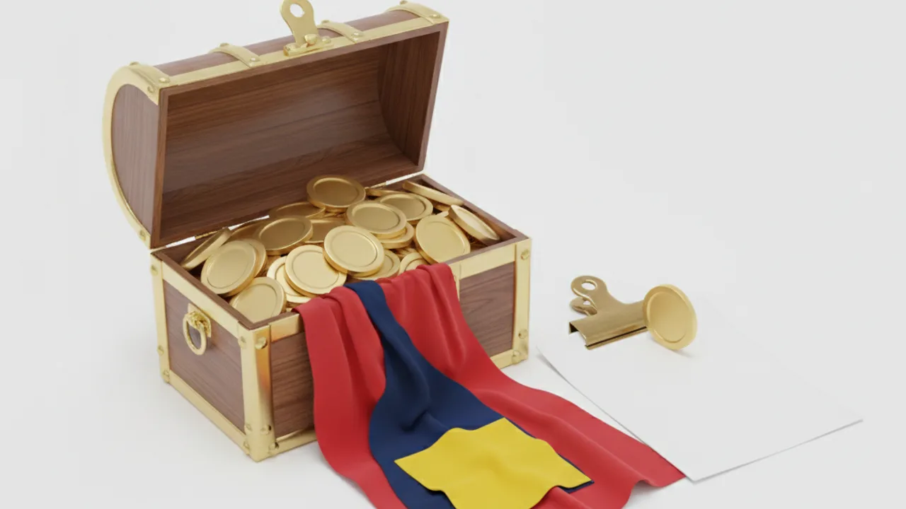 Treasure chest beside a blank slip and a token balanced on its edge